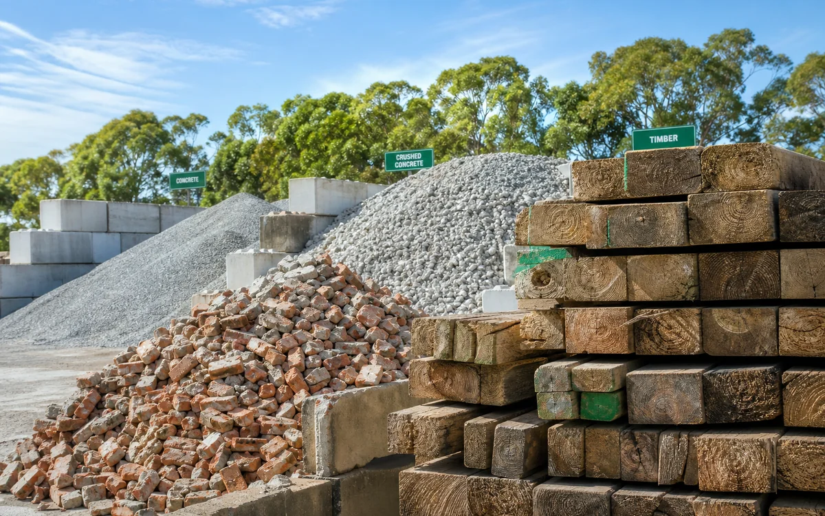Timber and concrete construction materials for recycling